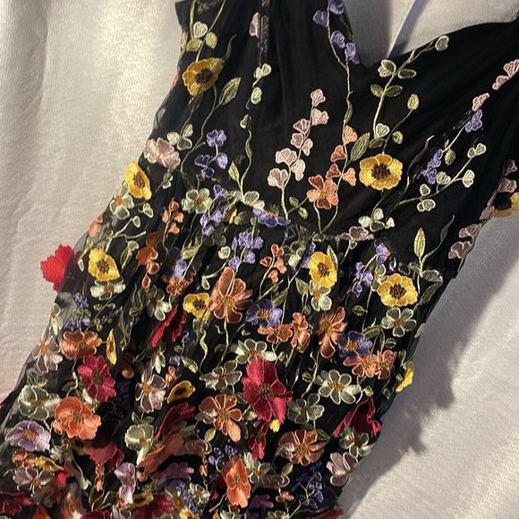 3D Floral Embroidered Black Dress - Picture 3 of 9